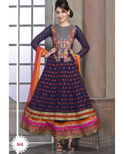 Luscious Navy Blue Color Wedding Wear Designer Anarkali Suit